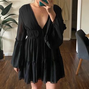 Black chiffon bell sleeve dress